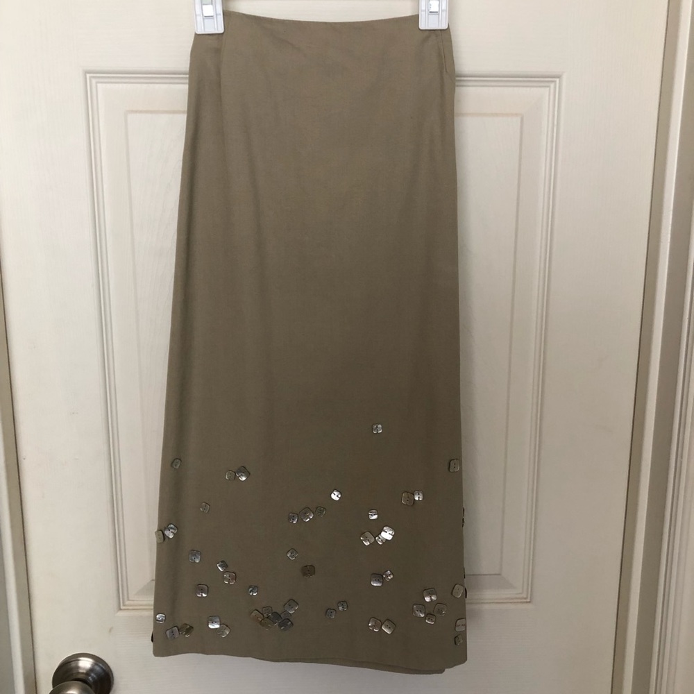 Vintage J Crew skirt decorated with abalone like buttons.